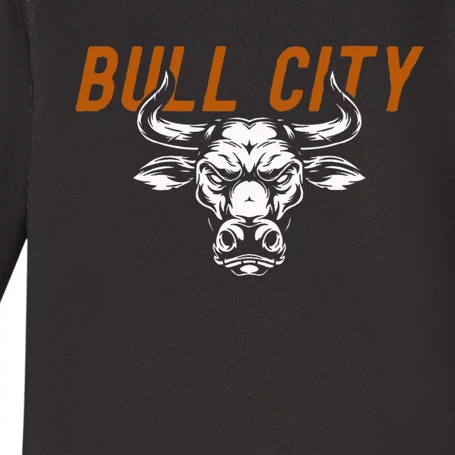 Bull City Durham Nc 919 North Carolina Bull Head Baby Long Sleeve Bodysuit