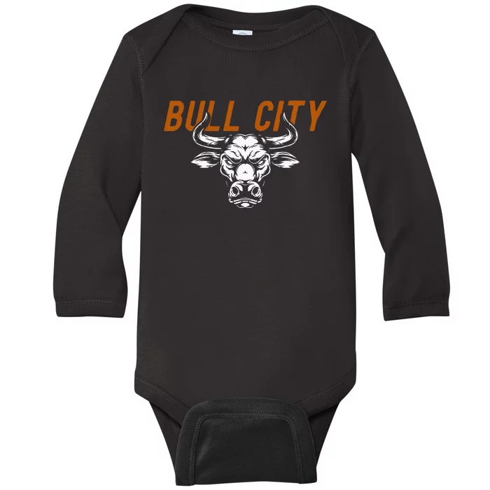 Bull City Durham Nc 919 North Carolina Bull Head Baby Long Sleeve Bodysuit