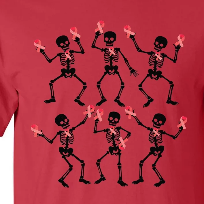 Breast Cancer Dancing Skeleton Pin.K Ribbon Halloween 2024 Tall T-Shirt