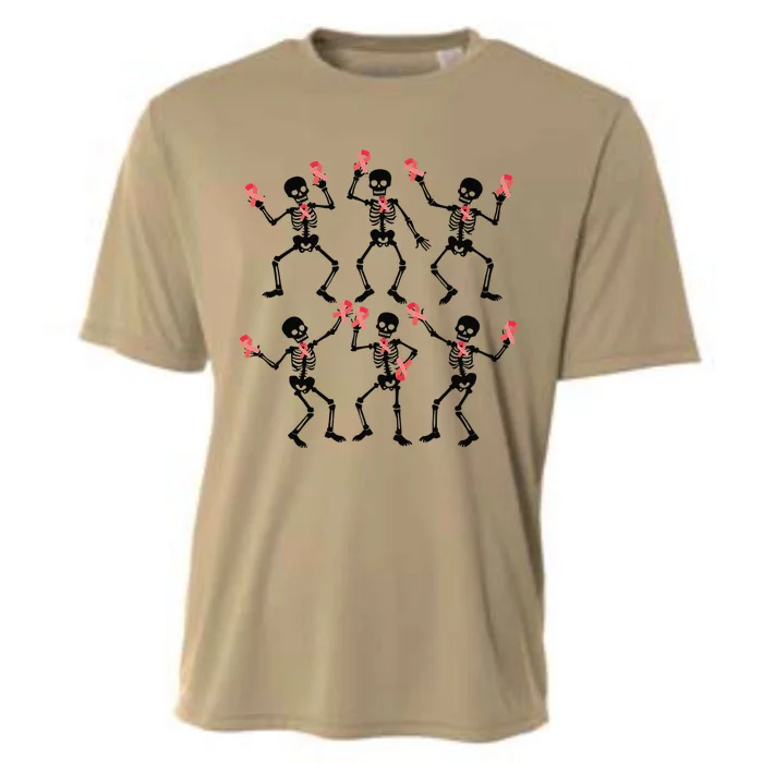 Breast Cancer Dancing Skeleton Pin.K Ribbon Halloween 2024 Cooling Performance Crew T-Shirt