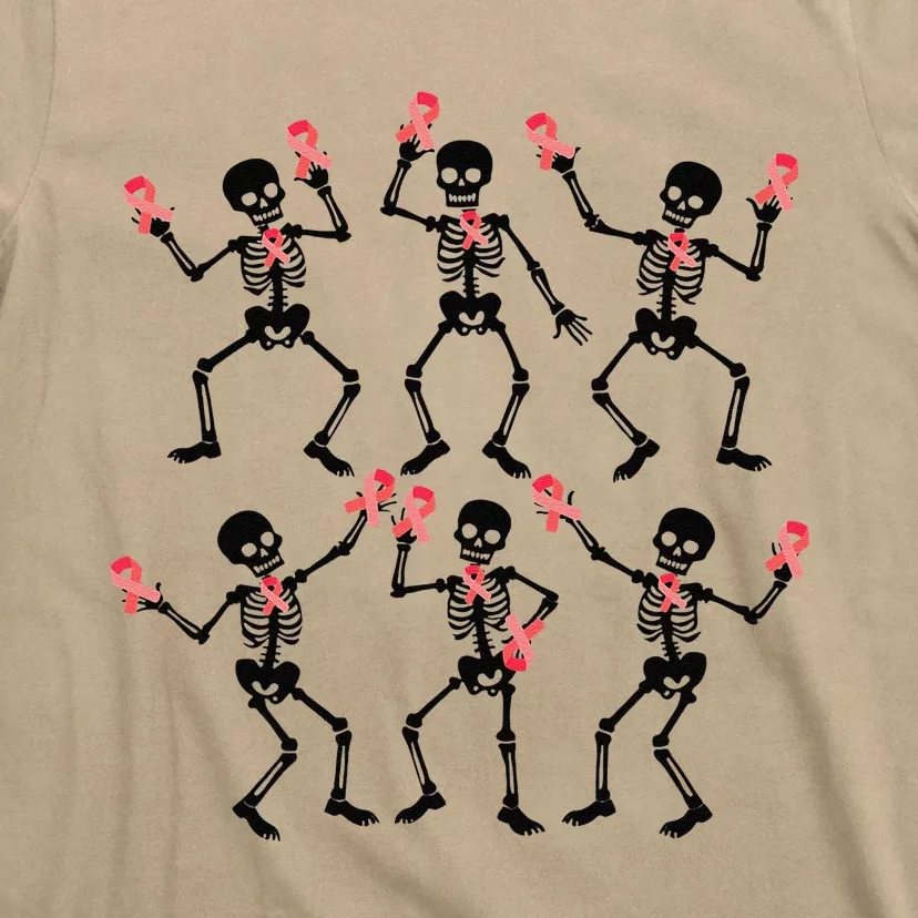 Breast Cancer Dancing Skeleton Pin.K Ribbon Halloween 2024 T-Shirt