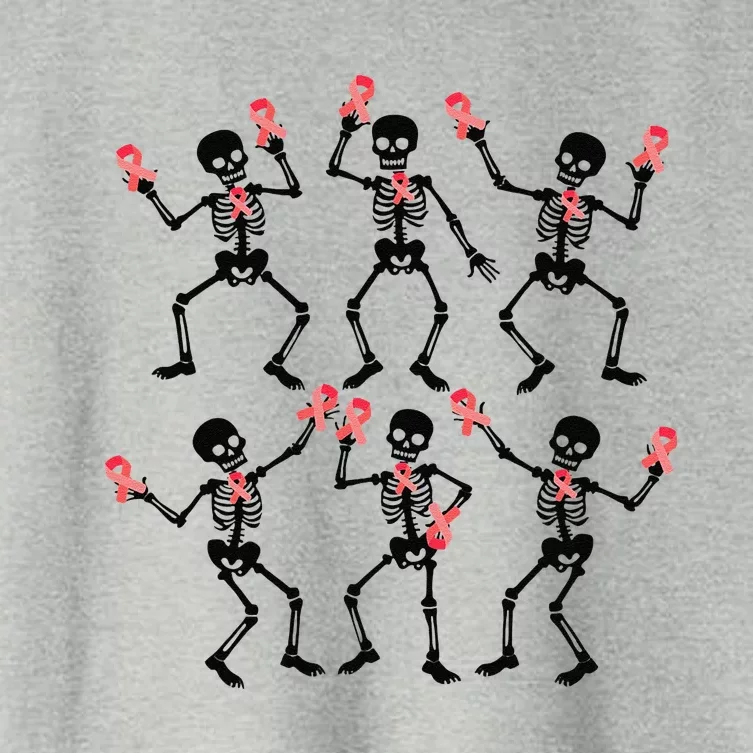 Breast Cancer Dancing Skeleton Pin.K Ribbon Halloween 2024 Women's Crop Top Tee