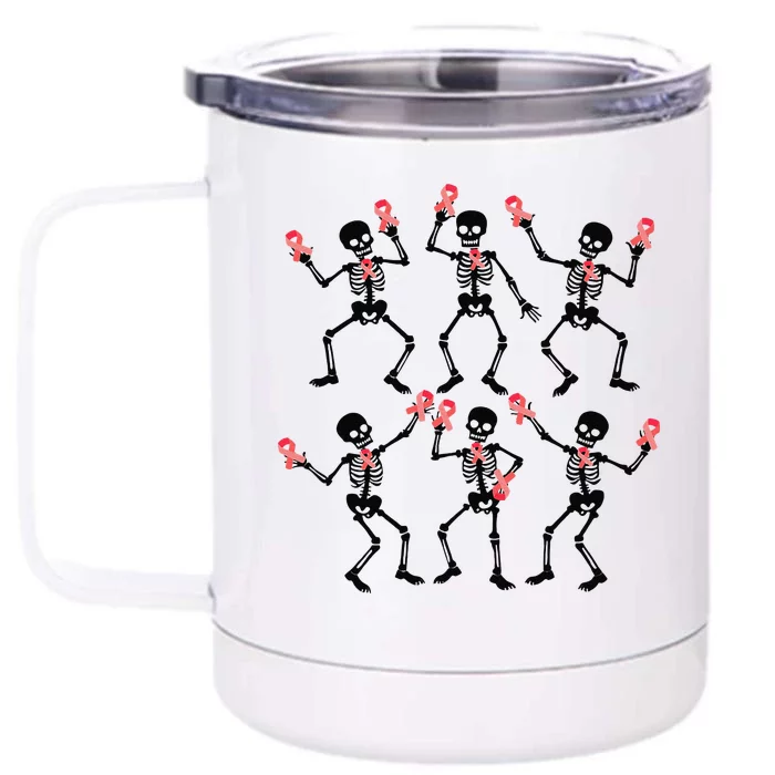 Breast Cancer Dancing Skeleton Pin.K Ribbon Halloween 2024 Front & Back 12oz Stainless Steel Tumbler Cup