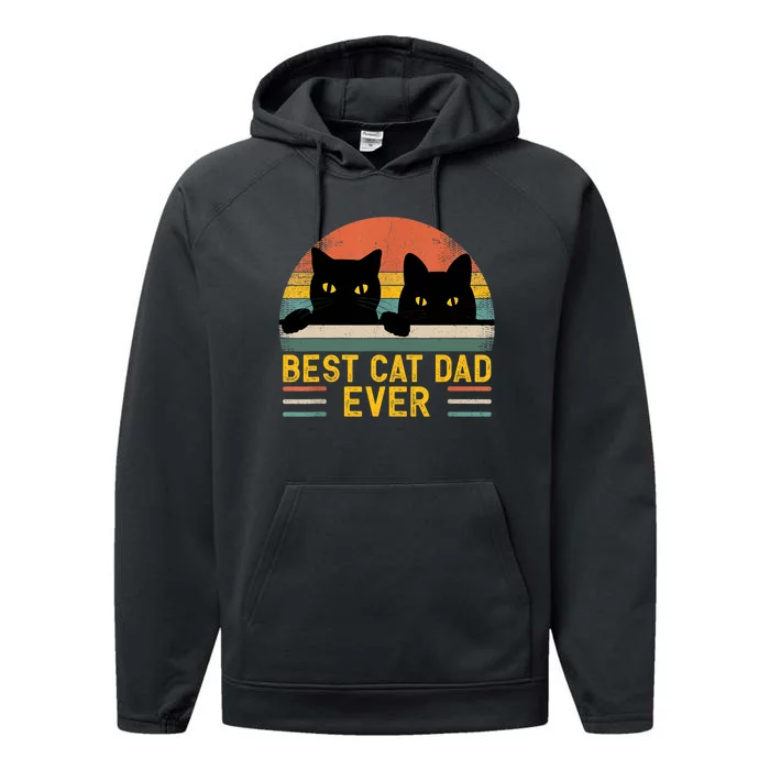 Best Cat Dad Ever Vintage Retro Style Black Cats Lover TShirt Performance Fleece Hoodie