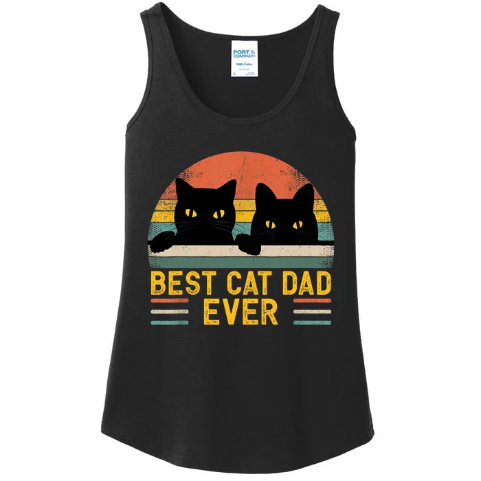 Best Cat Dad Ever Vintage Retro Style Black Cats Lover TShirt Ladies Essential Tank