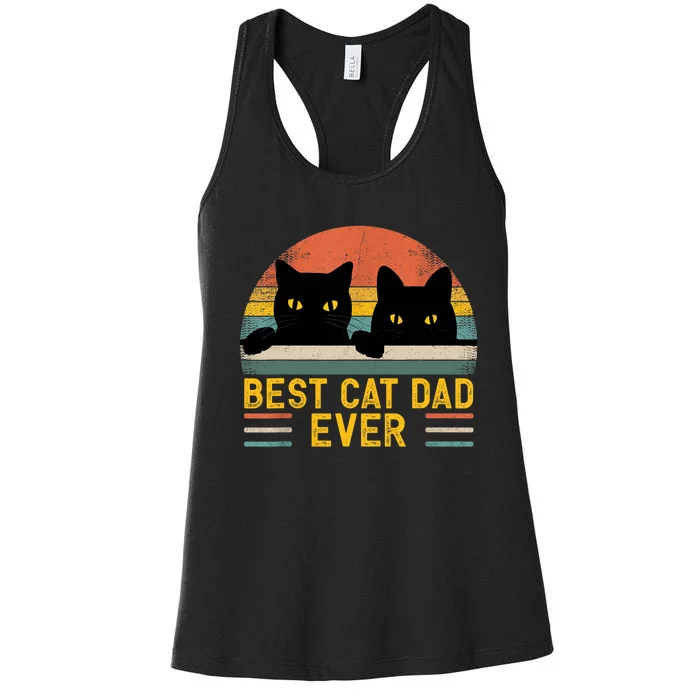 Best Cat Dad Ever Vintage Retro Style Black Cats Lover TShirt Women's Racerback Tank