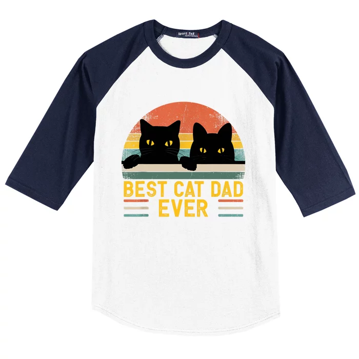 Best Cat Dad Ever Vintage Retro Style Black Cats Lover TShirt Baseball Sleeve Shirt