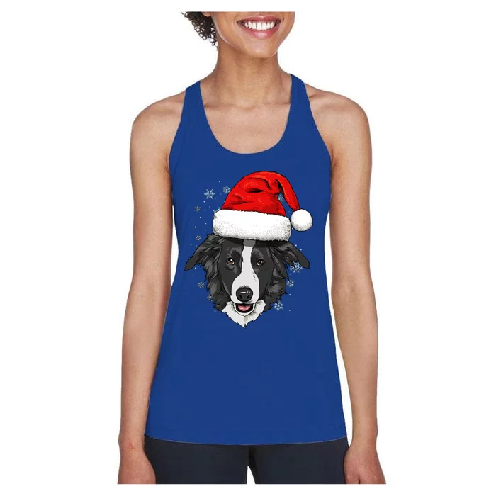 Border Collie Dog Christmas Santa Clause Navidad Xmas Puppy Gift Women's Racerback Tank