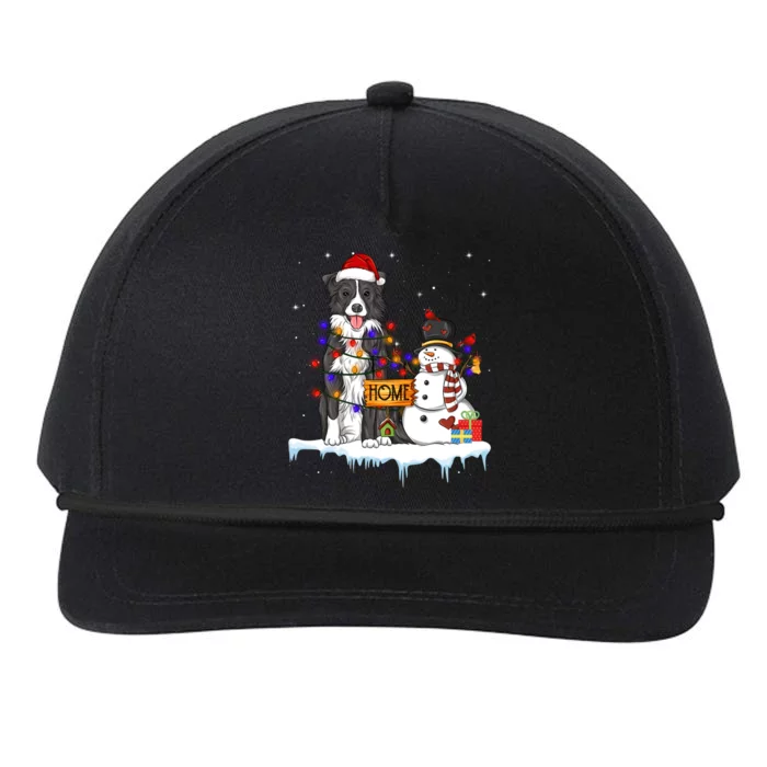 Border Collie Dog Christmas Snow Xmas Lights Pajama Gift Snapback Five-Panel Rope Hat