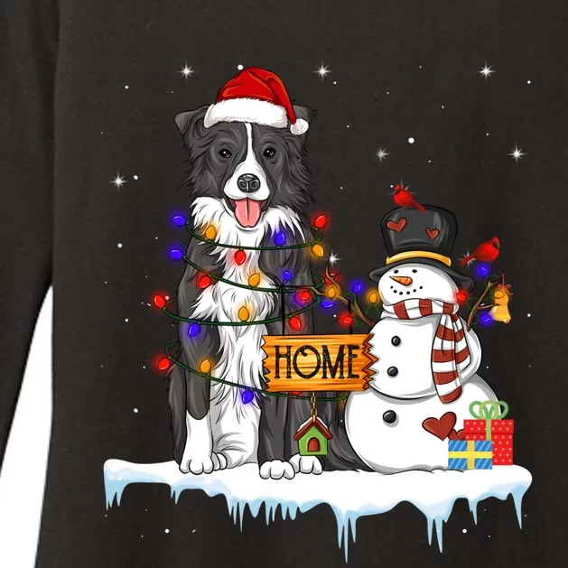 Border Collie Dog Christmas Snow Xmas Lights Pajama Gift Womens CVC Long Sleeve Shirt