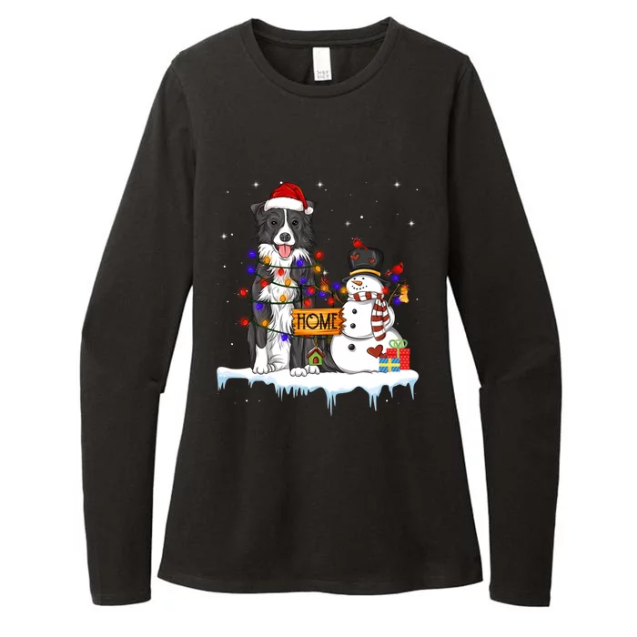 Border Collie Dog Christmas Snow Xmas Lights Pajama Gift Womens CVC Long Sleeve Shirt