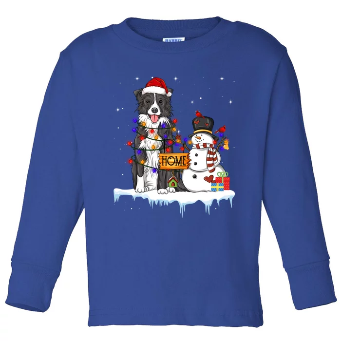 Border Collie Dog Christmas Snow Xmas Lights Pajama Gift Toddler Long Sleeve Shirt