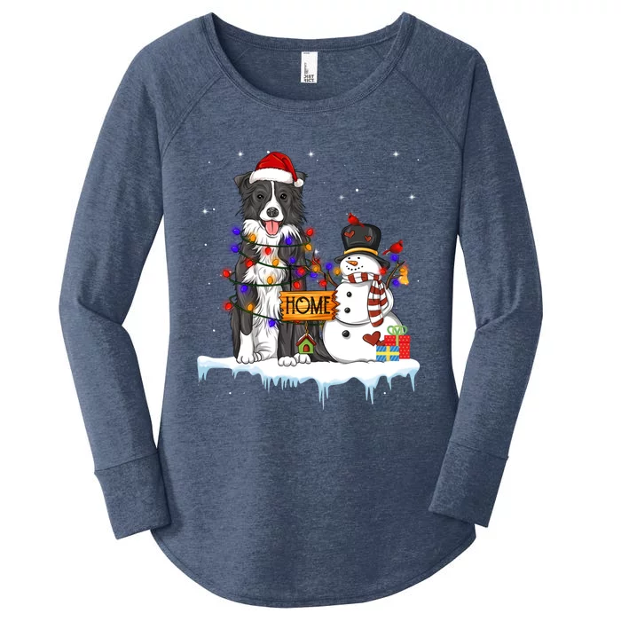 Border Collie Dog Christmas Snow Xmas Lights Pajama Gift Women's Perfect Tri Tunic Long Sleeve Shirt