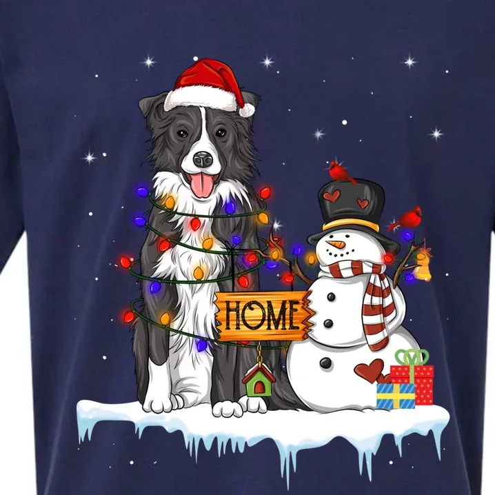 Border Collie Dog Christmas Snow Xmas Lights Pajama Gift Sueded Cloud Jersey T-Shirt