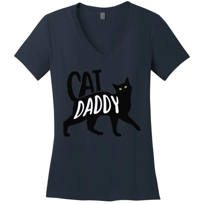 Best Cat Dad Fathers Day Kitty Lover Daddy Papa Christmas Women's V-Neck T-Shirt