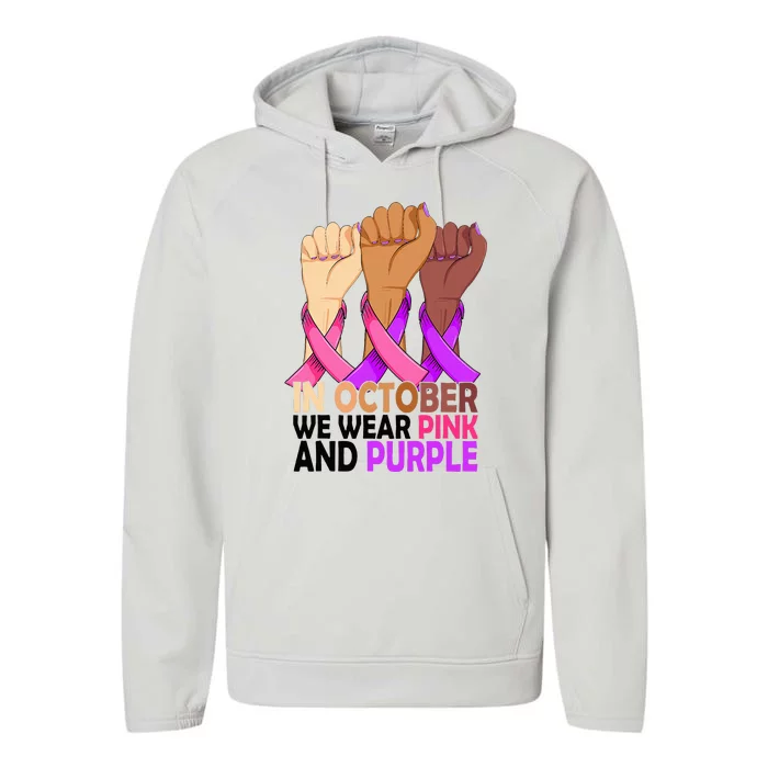 Breast Cancer Domestic Violence Awareness Pink Purple Ribbon Performance Fleece Hoodie