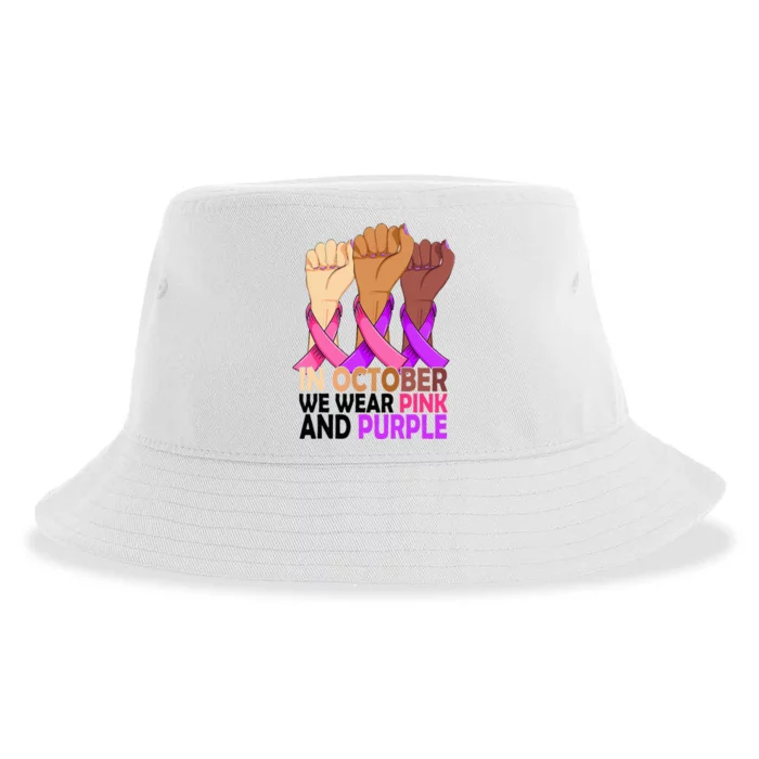 Breast Cancer Domestic Violence Awareness Pink Purple Ribbon Sustainable Bucket Hat