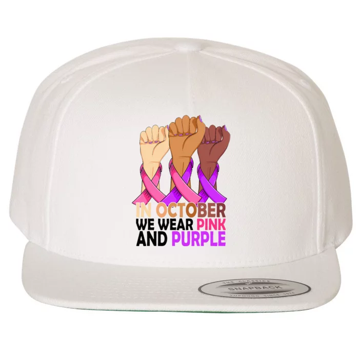 Breast Cancer Domestic Violence Awareness Pink Purple Ribbon Wool Snapback Cap