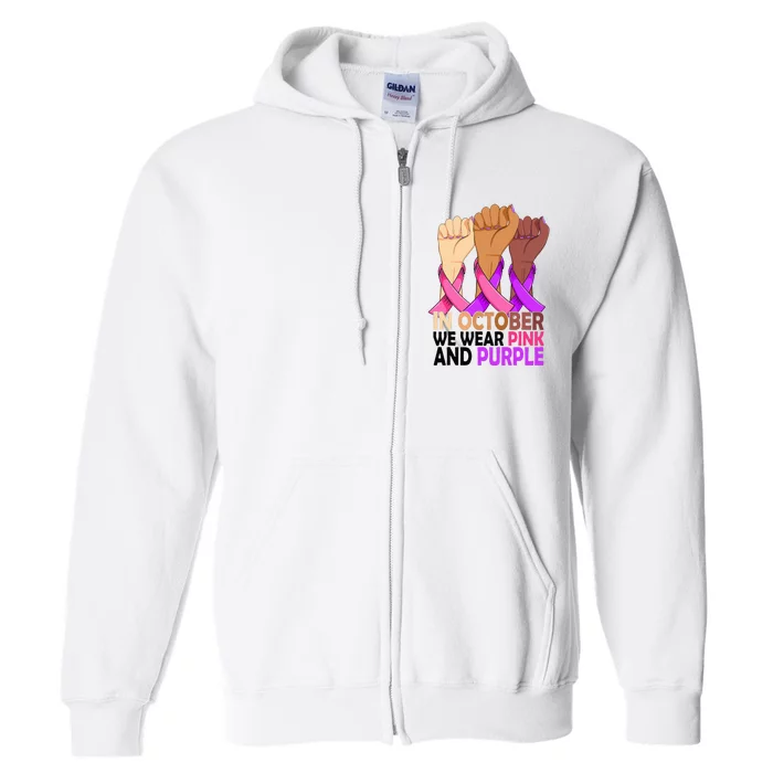 Breast Cancer Domestic Violence Awareness Pink Purple Ribbon Full Zip Hoodie