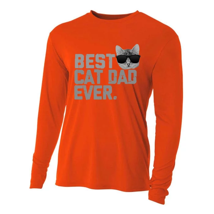 Best Cat Dad Ever Funny Vintage Cat Lover Gift Cooling Performance Long Sleeve Crew