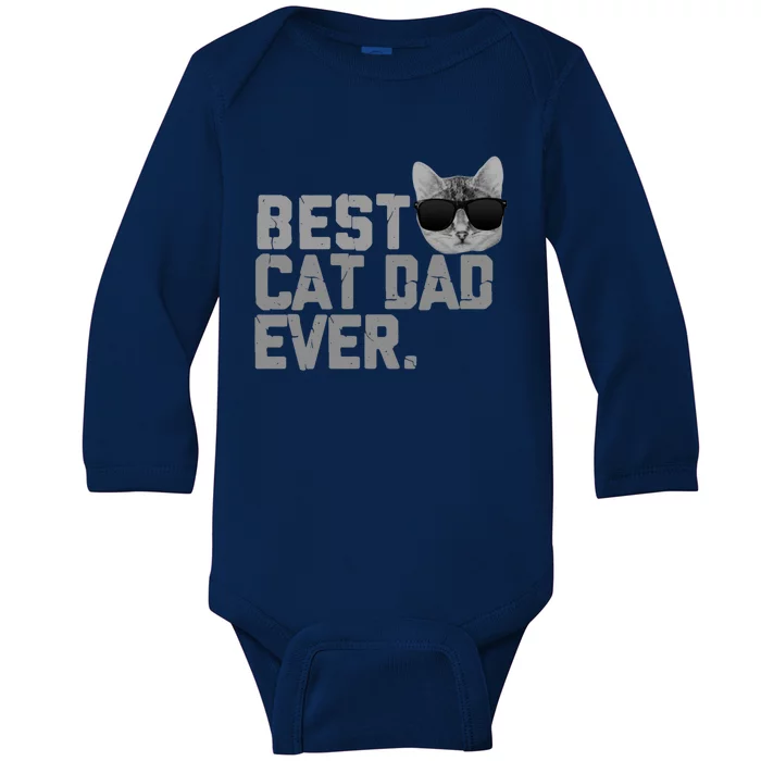 Best Cat Dad Ever Funny Vintage Cat Lover Gift Baby Long Sleeve Bodysuit