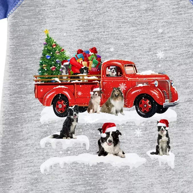 Border Collie Dog Driving Xmas Truck Christmas Tree Lights Gift Infant Baby Jersey Bodysuit