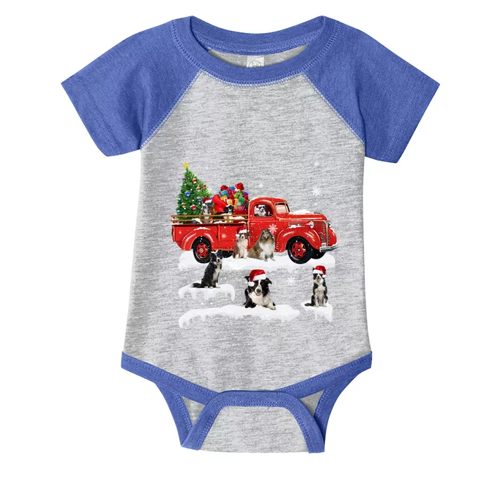 Border Collie Dog Driving Xmas Truck Christmas Tree Lights Gift Infant Baby Jersey Bodysuit