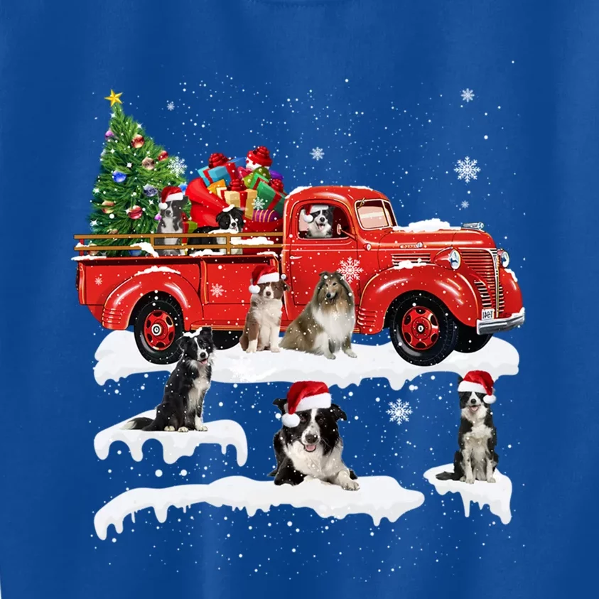 Border Collie Dog Driving Xmas Truck Christmas Tree Lights Gift Kids Sweatshirt