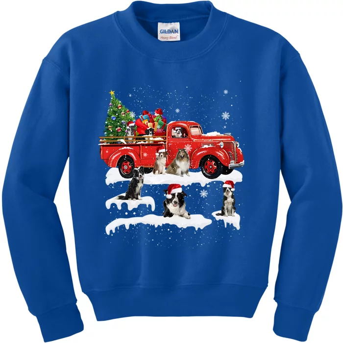 Border Collie Dog Driving Xmas Truck Christmas Tree Lights Gift Kids Sweatshirt