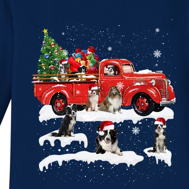 Border Collie Dog Driving Xmas Truck Christmas Tree Lights Gift Baby Long Sleeve Bodysuit