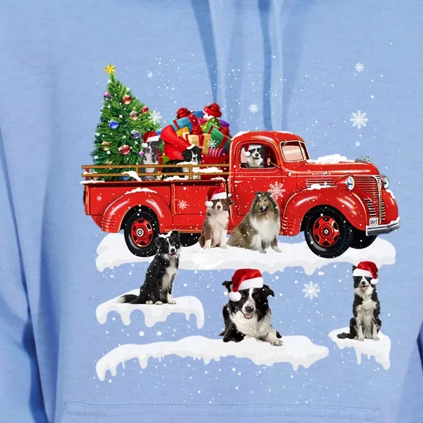 Border Collie Dog Driving Xmas Truck Christmas Tree Lights Gift Unisex Surf Hoodie