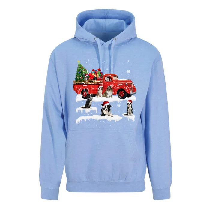 Border Collie Dog Driving Xmas Truck Christmas Tree Lights Gift Unisex Surf Hoodie