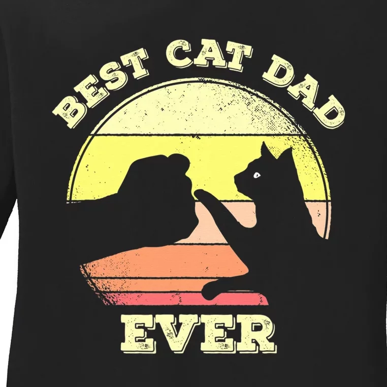 Best Cat Dad Ever Cute Cat Lover Funny Ladies Long Sleeve Shirt