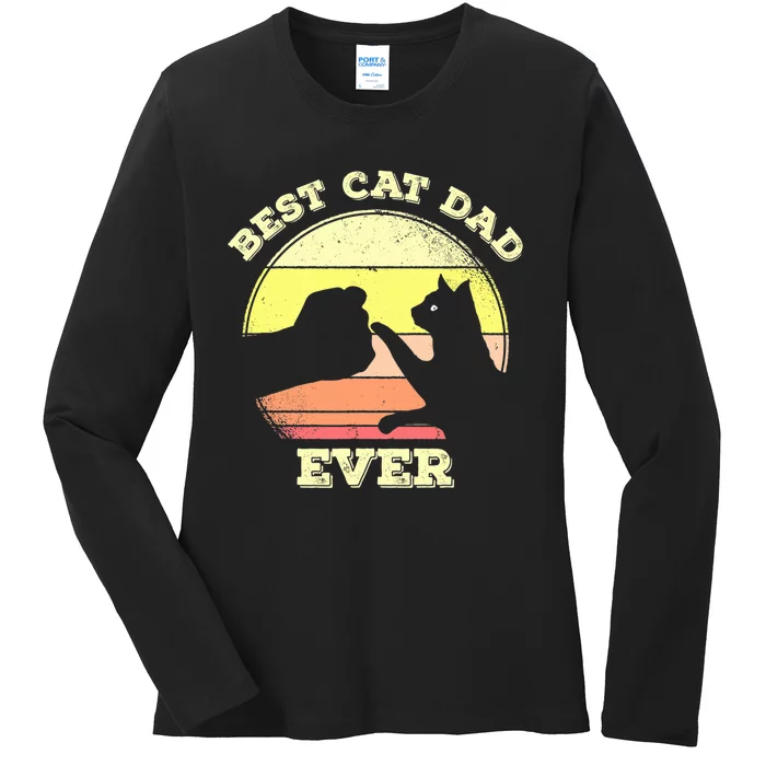 Best Cat Dad Ever Cute Cat Lover Funny Ladies Long Sleeve Shirt