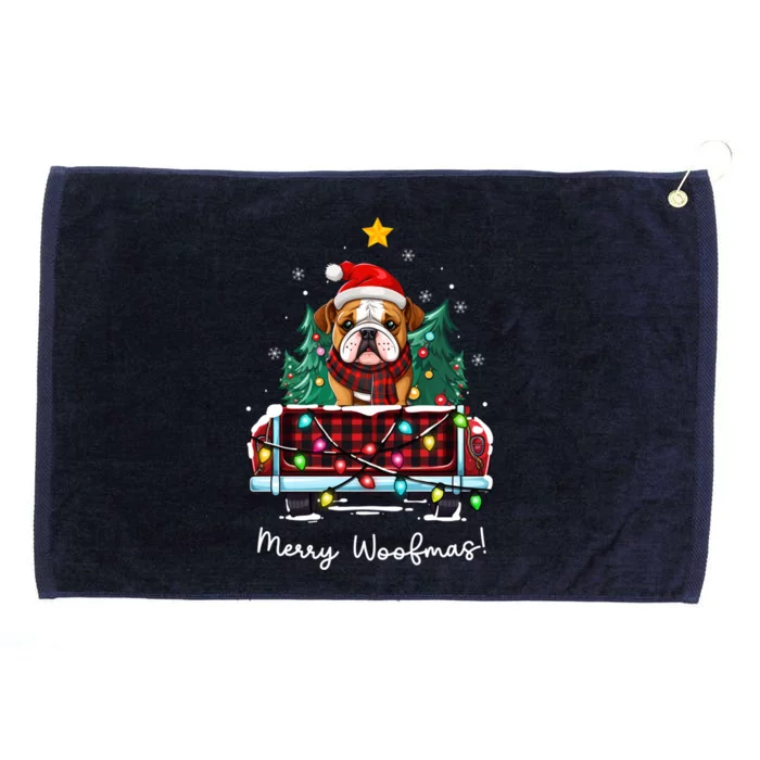 Bulldog Christmas Dog Truck Plaid Funny Xmas Tree Meaningful Gift Grommeted Golf Towel