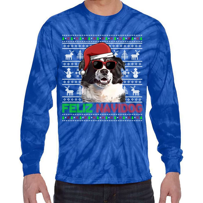 Border Collie Dog Feliz Navidog Funny Christmas Funny Gift Tie-Dye Long Sleeve Shirt