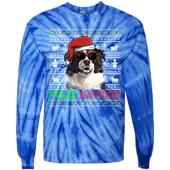 Border Collie Dog Feliz Navidog Funny Christmas Funny Gift Tie-Dye Long Sleeve Shirt