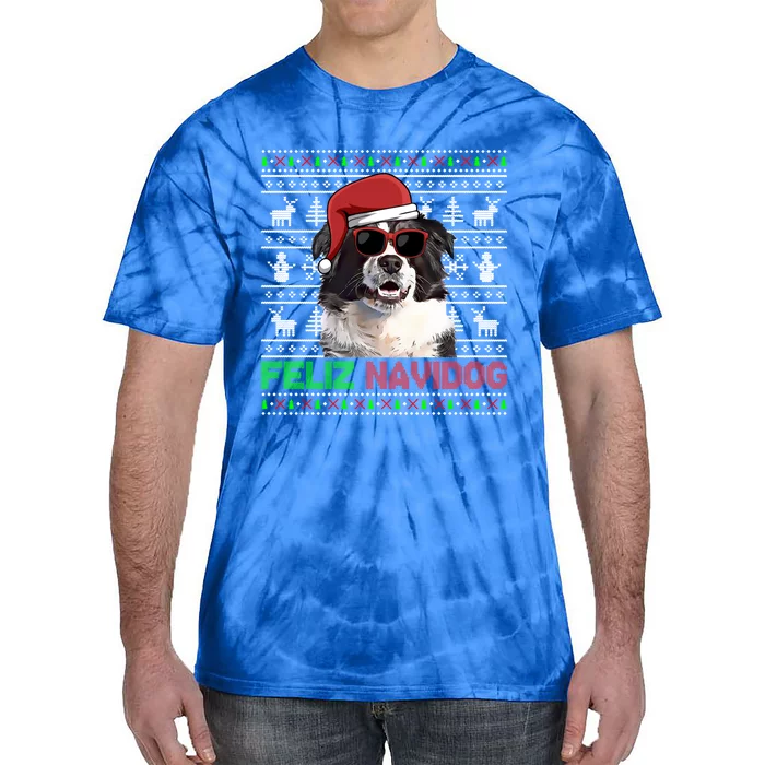 Border Collie Dog Feliz Navidog Funny Christmas Funny Gift Tie-Dye T-Shirt