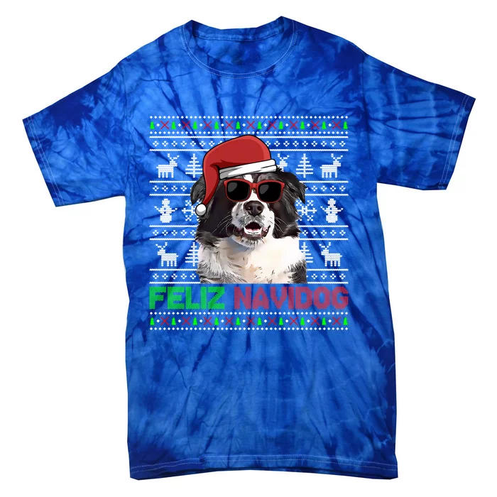 Border Collie Dog Feliz Navidog Funny Christmas Funny Gift Tie-Dye T-Shirt