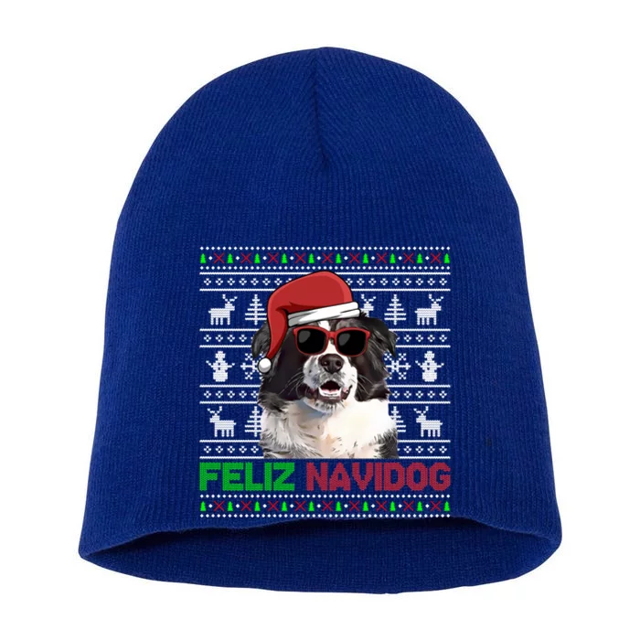 Border Collie Dog Feliz Navidog Funny Christmas Funny Gift Short Acrylic Beanie