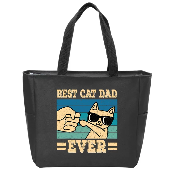 Best Cat Dad Ever Funny Cat Retro Men Zip Tote Bag