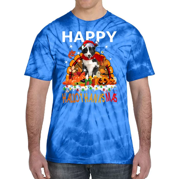 Border Collie Dog Halloween Thanksgiving Xmas Hallothanksmas Gift Tie-Dye T-Shirt