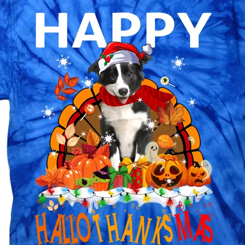 Border Collie Dog Halloween Thanksgiving Xmas Hallothanksmas Gift Tie-Dye T-Shirt