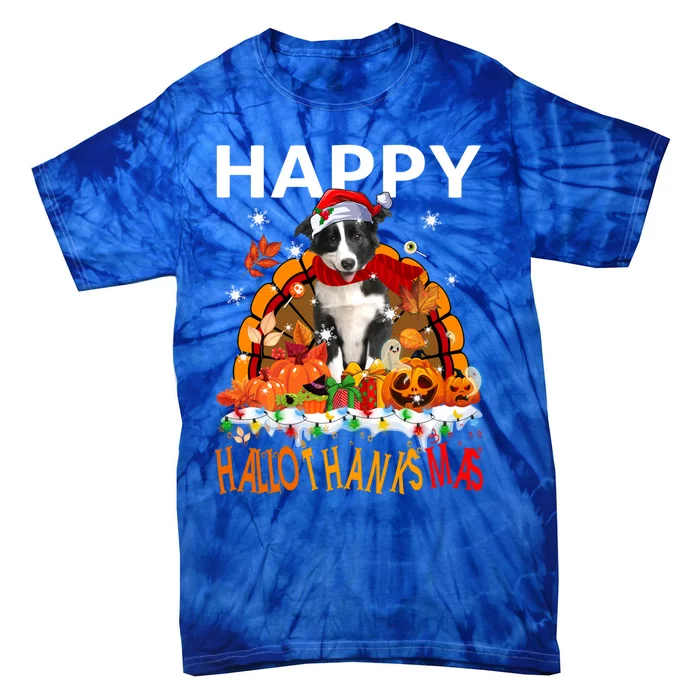 Border Collie Dog Halloween Thanksgiving Xmas Hallothanksmas Gift Tie-Dye T-Shirt