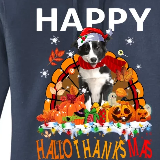 Border Collie Dog Halloween Thanksgiving Xmas Hallothanksmas Gift Women's Pullover Hoodie