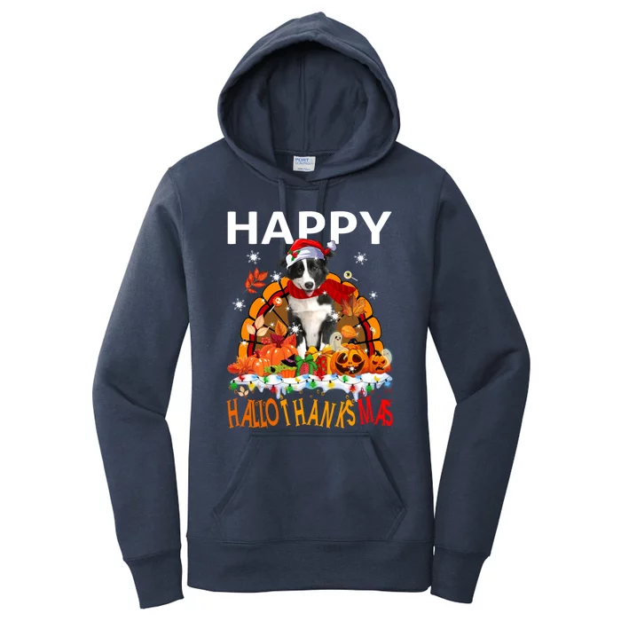 Border Collie Dog Halloween Thanksgiving Xmas Hallothanksmas Gift Women's Pullover Hoodie