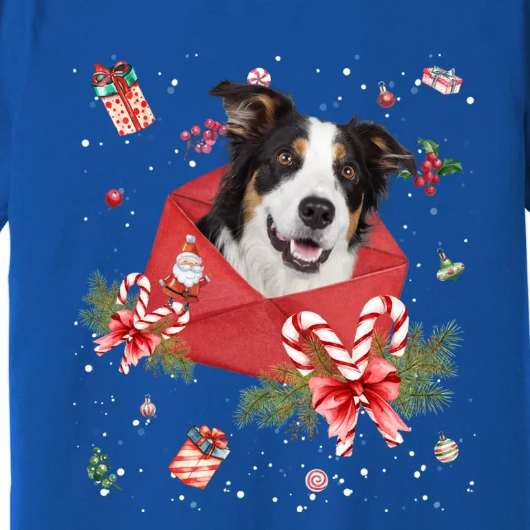 Border Collie Dog In Christmas Card Ornat Pajama Xmas Meaningful Gift Premium T-Shirt