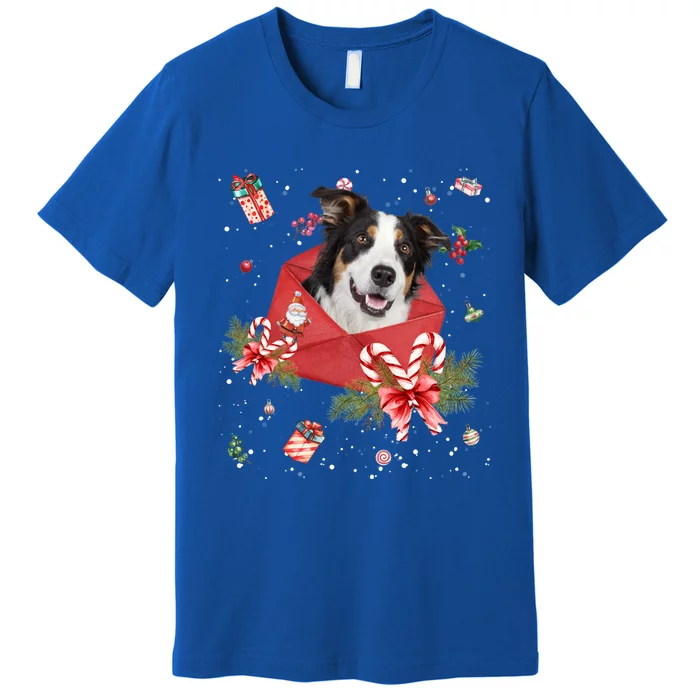 Border Collie Dog In Christmas Card Ornat Pajama Xmas Meaningful Gift Premium T-Shirt