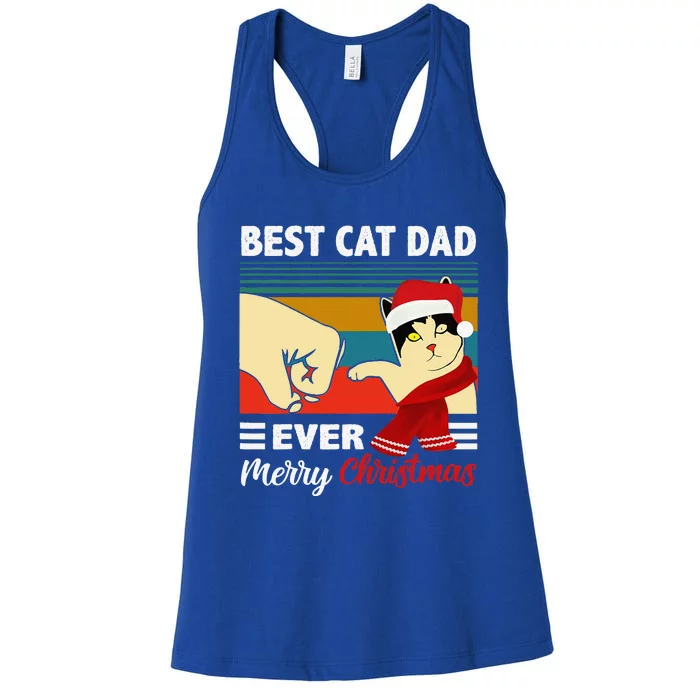 Best Cat Dad Funny Ever Vintage Cats Lover Christmas Women's Racerback Tank