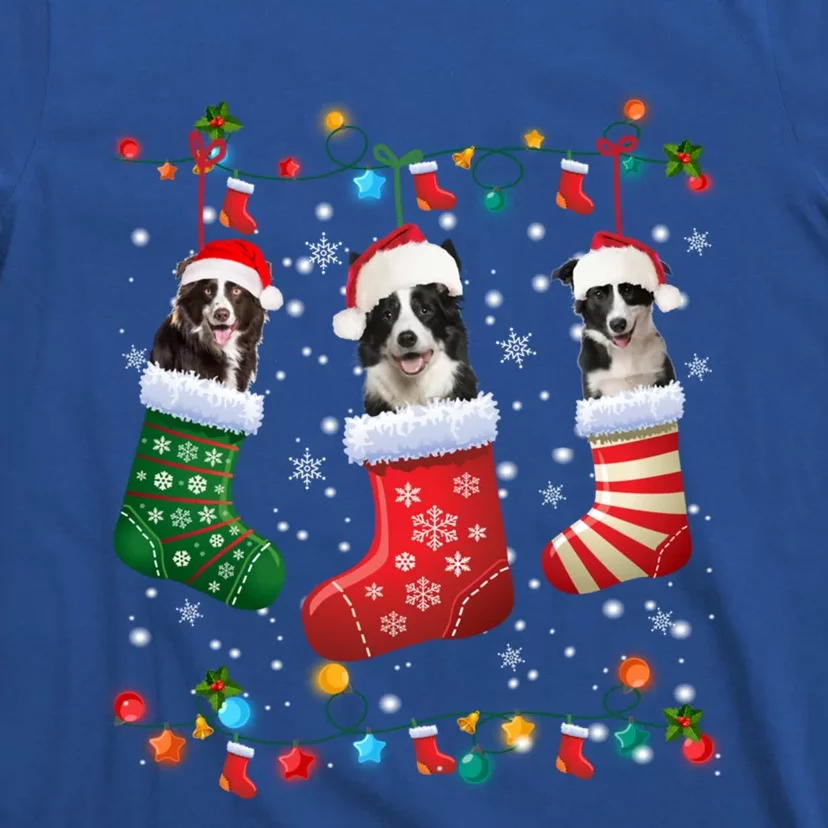 Border Collie Dog In Christmas Sock Santa Hat Xmas Dog Lover Gift T-Shirt